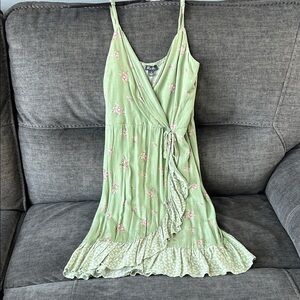 Lily Rose Mint Green Floral Wrap Dress with Pink Blooms